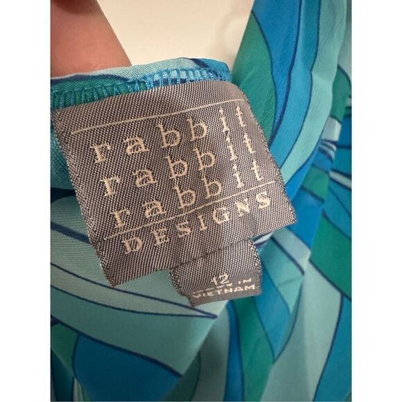 Abstract Retro Blue Swirl Halter Midi Dress Rabbit Rabbit Rabbit 12 - Picture 6 of 8